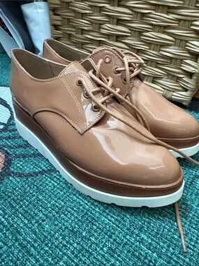 Aldo Nude Patent Platform Lace-Up Oxfords